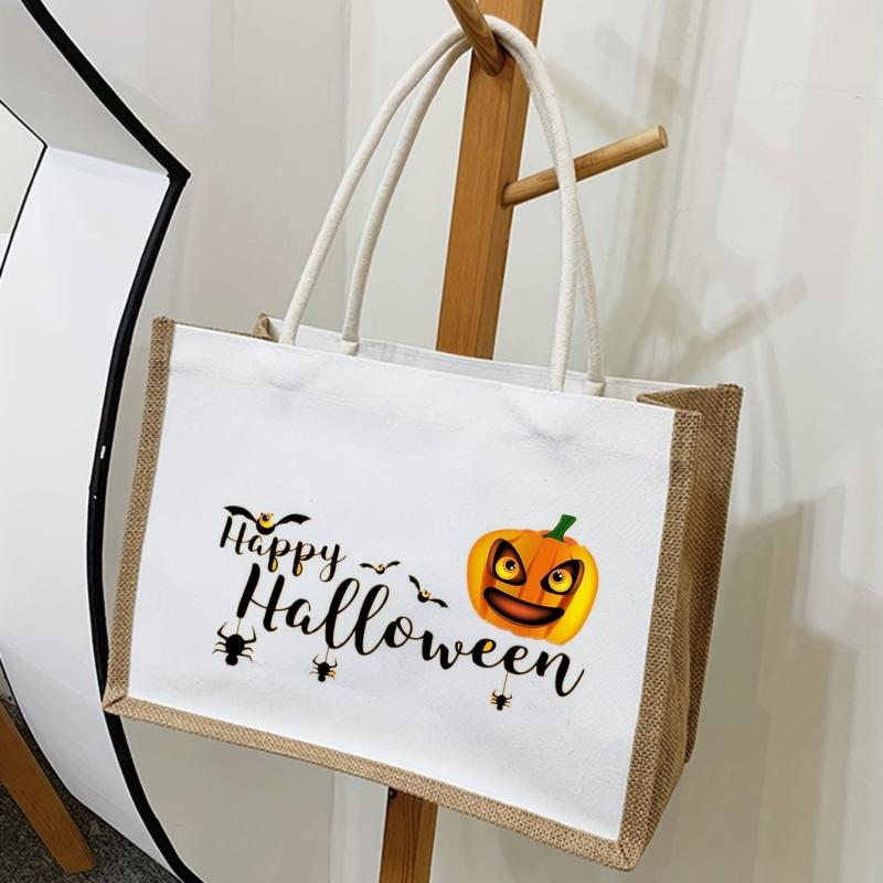 Halloween Pumpkin Tote Bag Lightweight Shoulder Shopping Bag