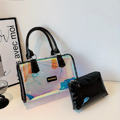 Clear Laser Handbag Set Holographic Boston Satchel Purse With Inner Pouch