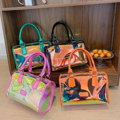 Clear Laser Handbag Set Holographic Boston Satchel Purse With Inner Pouch