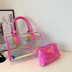 Clear Laser Handbag Set Holographic Boston Satchel Purse With Inner Pouch