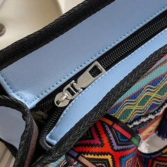 Bohemian Tassel Decor Tote Bag Ethnic Style Canvas Handbag Zipper Purse