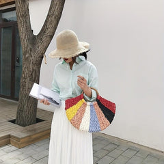 Round Straw Bag Colorful Summer Beach Handbag