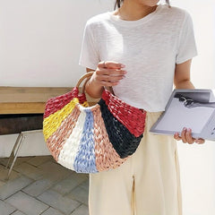 Round Straw Bag Colorful Summer Beach Handbag