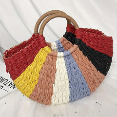 Round Straw Bag Colorful Summer Beach Handbag