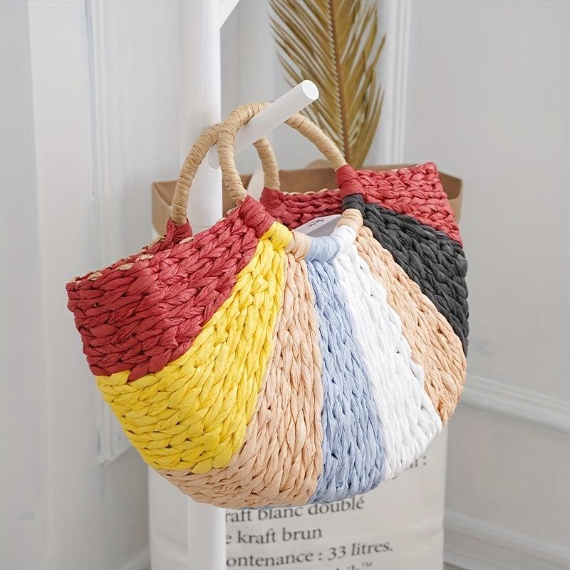 Round Straw Bag Colorful Summer Beach Handbag