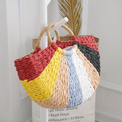 Round Straw Bag Colorful Summer Beach Handbag