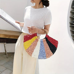 Round Straw Bag Colorful Summer Beach Handbag
