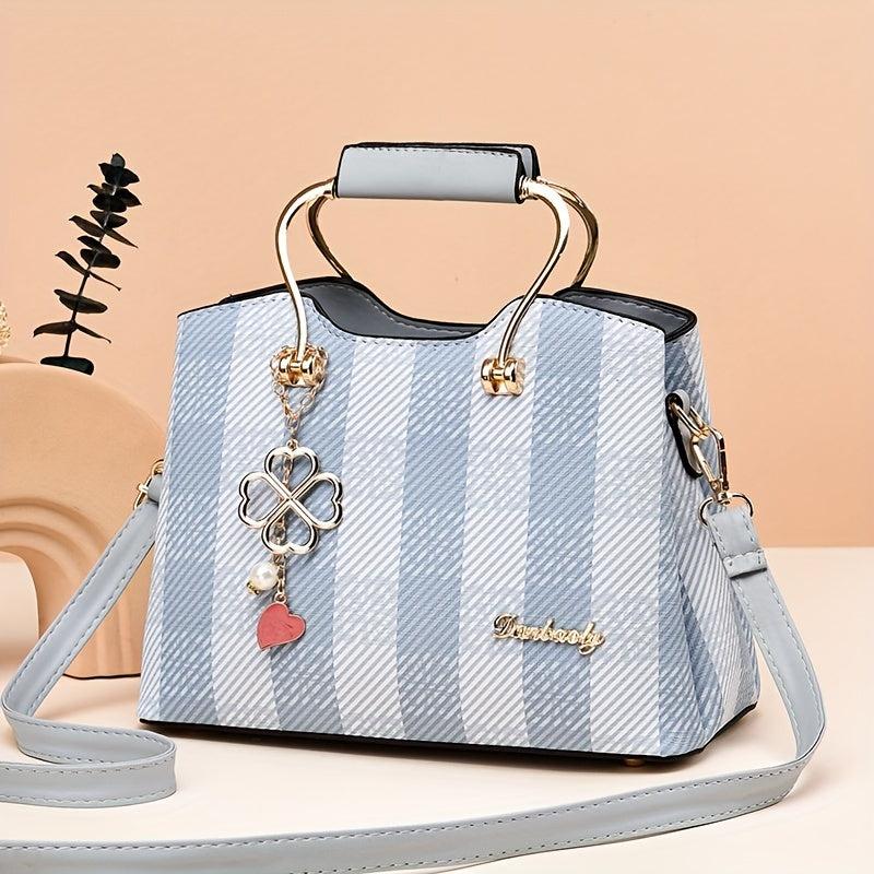 Leaf Faux Pearl Pendant Shoulder Bag Large Capacity Tote Handbag