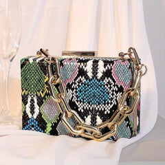 Colorful Snake Skin Pattern Box Bag with Acrylic Strap