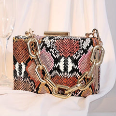 Colorful Snake Skin Pattern Box Bag with Acrylic Strap