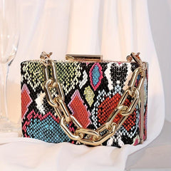 Colorful Snake Skin Pattern Box Bag with Acrylic Strap