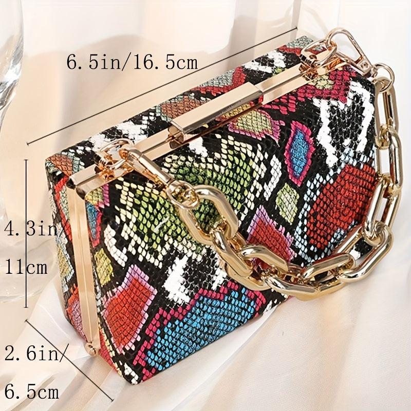 Colorful Snake Skin Pattern Box Bag with Acrylic Strap