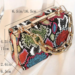 Colorful Snake Skin Pattern Box Bag with Acrylic Strap
