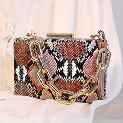 Colorful Snake Skin Pattern Box Bag with Acrylic Strap