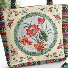 Bohemian Flowers Pattern Bag Vintage Embroidery Satchel Handbag