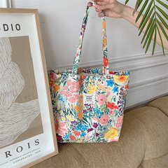 Flower Pattern Canvas Tote Bag Large Capacity Lightweight Shoulder Bag