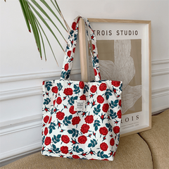 Flower Pattern Canvas Tote Bag Large Capacity Lightweight Shoulder Bag