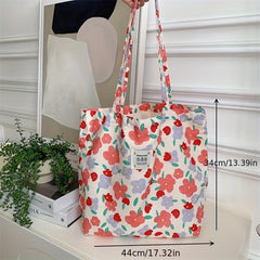 Flower Pattern Canvas Tote Bag Large Capacity Lightweight Shoulder Bag