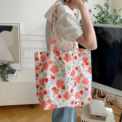 Flower Pattern Canvas Tote Bag Large Capacity Lightweight Shoulder Bag