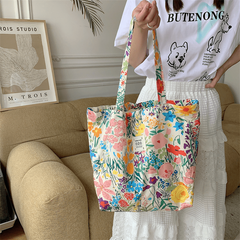 Flower Pattern Canvas Tote Bag Large Capacity Lightweight Shoulder Bag