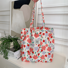 Flower Pattern Canvas Tote Bag Large Capacity Lightweight Shoulder Bag