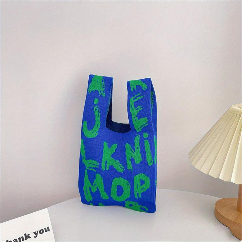 Casual Letter Decor Shoulder Bag Knitted Bag For Shopping