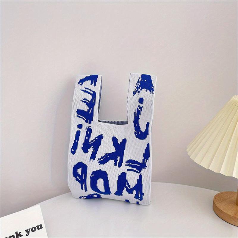 Casual Letter Decor Shoulder Bag Knitted Bag For Shopping
