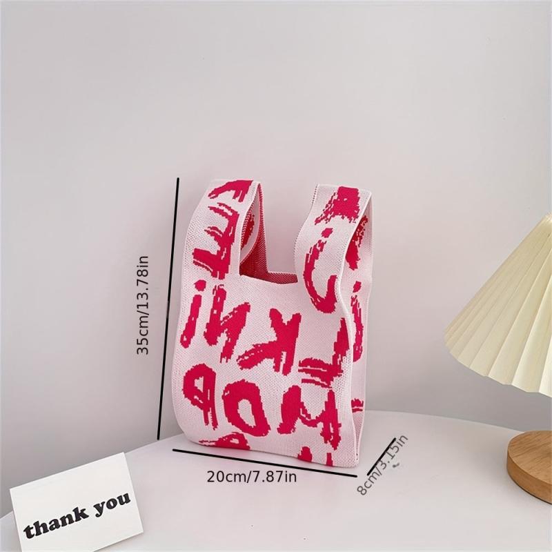 Casual Letter Decor Shoulder Bag Knitted Bag For Shopping