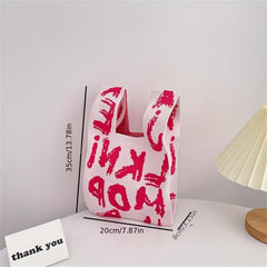 Casual Letter Decor Shoulder Bag Knitted Bag For Shopping