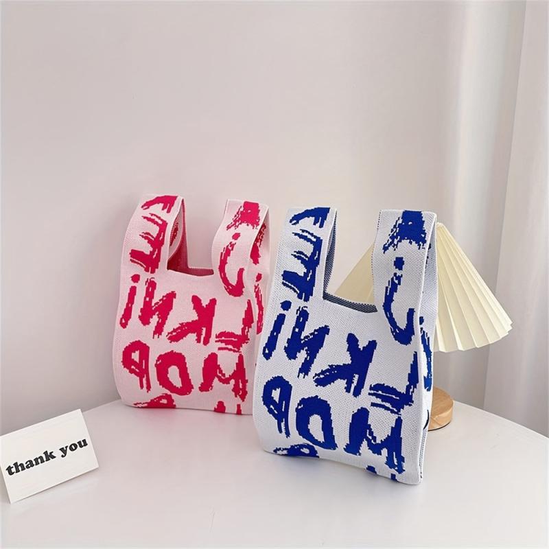 Casual Letter Decor Shoulder Bag Knitted Bag For Shopping