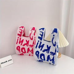 Casual Letter Decor Shoulder Bag Knitted Bag For Shopping