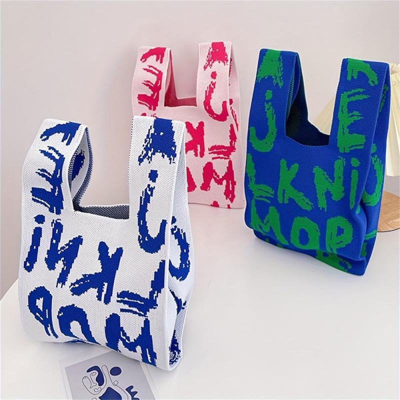 Casual Letter Decor Shoulder Bag Knitted Bag For Shopping