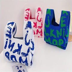 Casual Letter Decor Shoulder Bag Knitted Bag For Shopping
