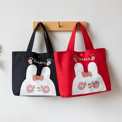 Bunny Pattern Canvas Bag Handbag Lunch Bag For Work & Picnic