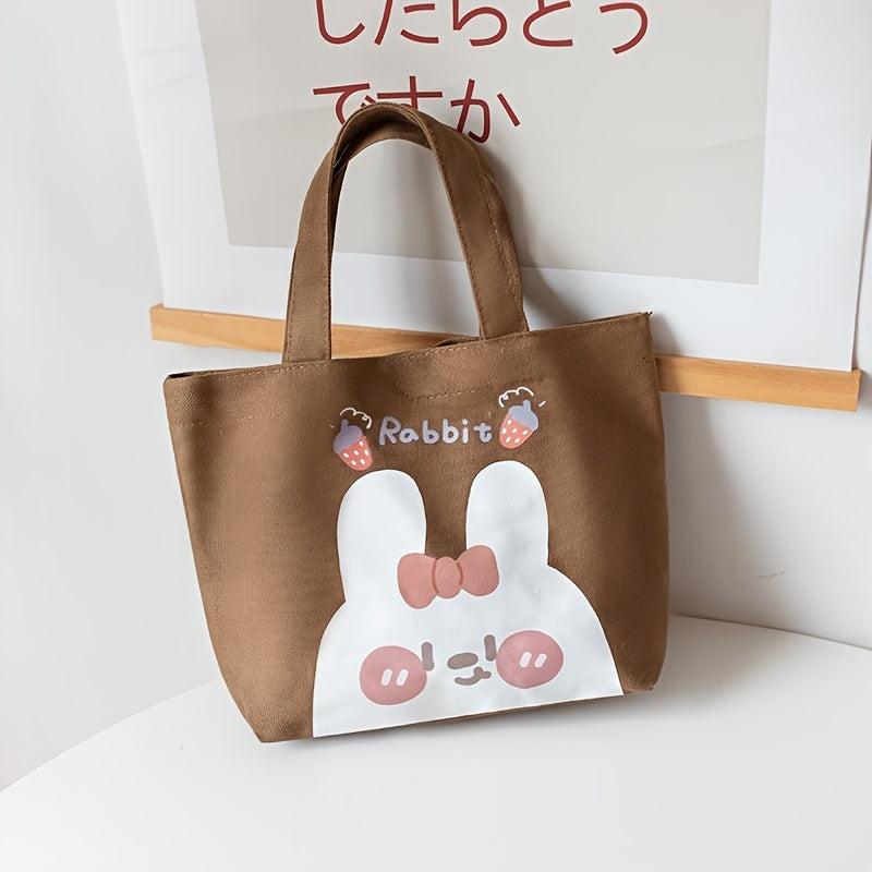 Bunny Pattern Canvas Bag Handbag Lunch Bag For Work & Picnic
