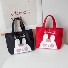 Bunny Pattern Canvas Bag Handbag Lunch Bag For Work & Picnic