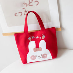 Bunny Pattern Canvas Bag Handbag Lunch Bag For Work & Picnic