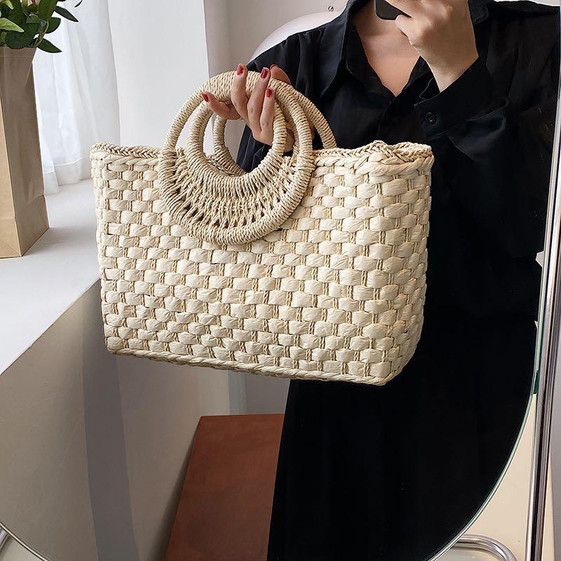 Straw Summer Beach Tote Bag Large Capacity Handbag Women's Casual Vacation