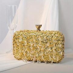 Beaded Sequins Evening Bag Box Clutch Purse for Wedding & Party