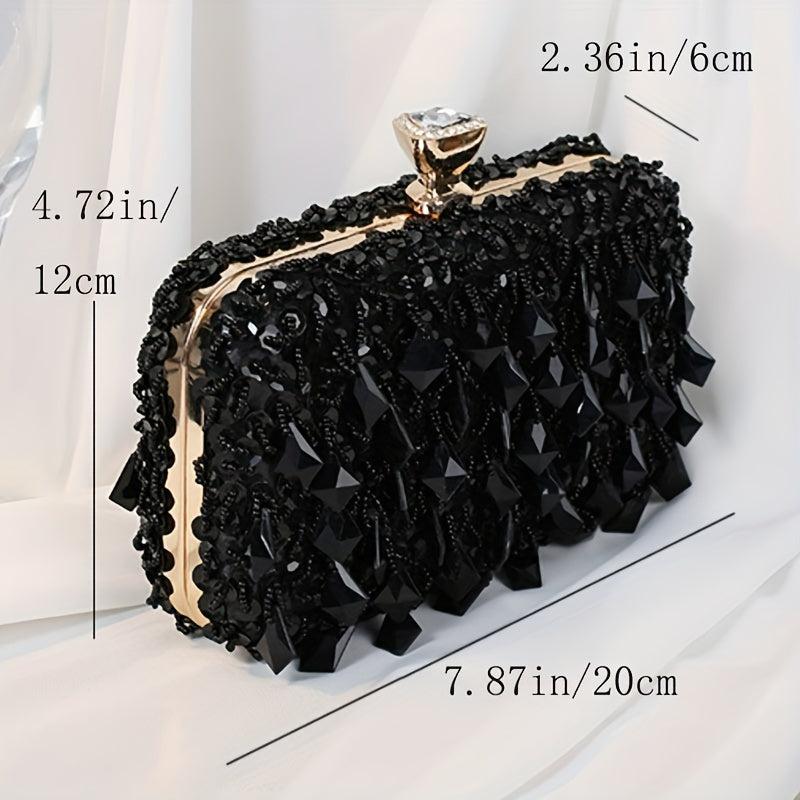 Beaded Sequins Evening Bag Box Clutch Purse for Wedding & Party