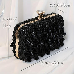 Beaded Sequins Evening Bag Box Clutch Purse for Wedding & Party