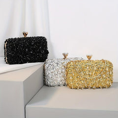 Beaded Sequins Evening Bag Box Clutch Purse for Wedding & Party
