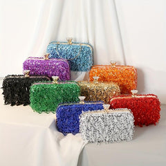 Beaded Sequins Evening Bag Box Clutch Purse for Wedding & Party