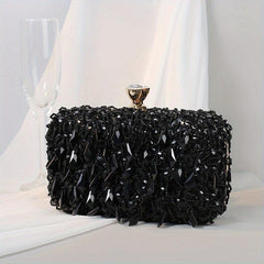 Beaded Sequins Evening Bag Box Clutch Purse for Wedding & Party