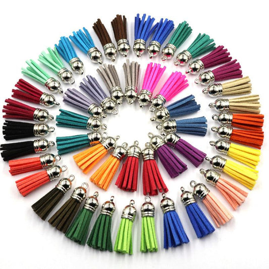60pcs Leather Tassel Keychain DIY Charms Jewelry Craft Supplies