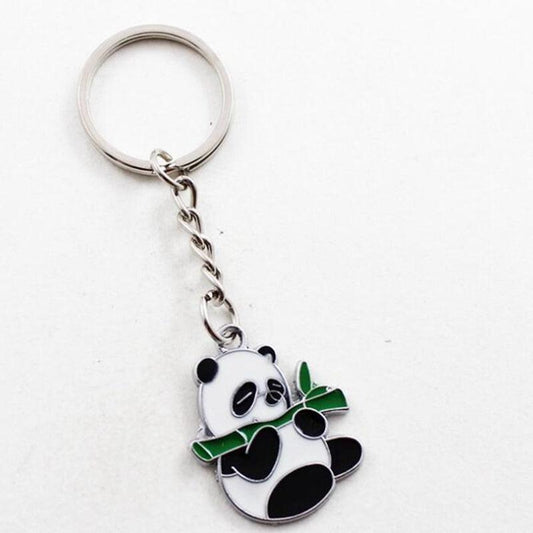 Vintage Cartoon Enamel Panda Keychain For Keys Car Key Ring