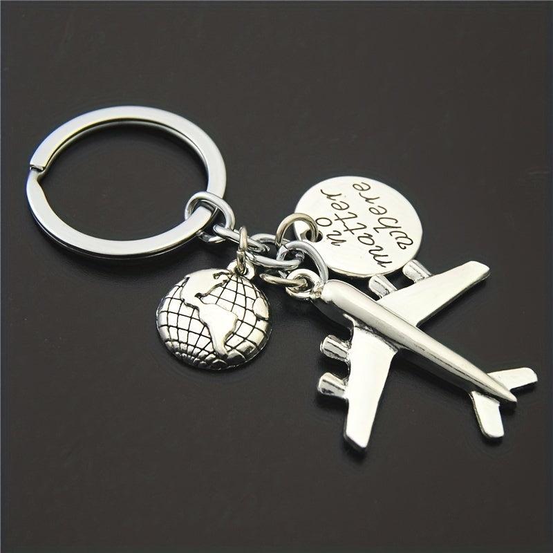 Airplane & Compass Decor Keychain Travel Charm Key Ring Bag Car Pendant