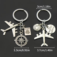 Airplane & Compass Decor Keychain Travel Charm Key Ring Bag Car Pendant
