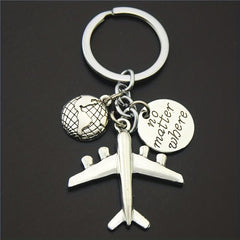 Airplane & Compass Decor Keychain Travel Charm Key Ring Bag Car Pendant