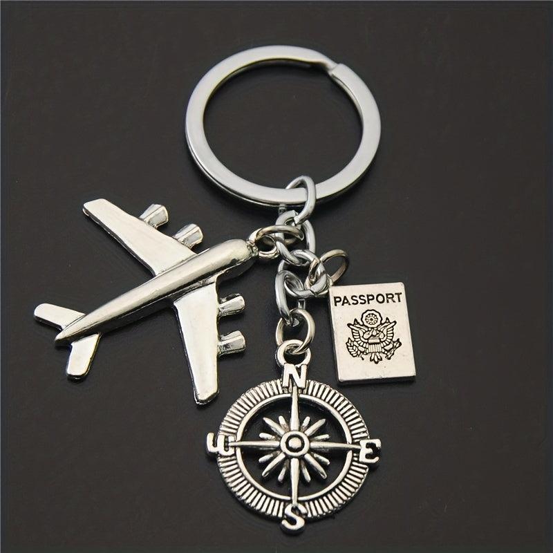 Airplane & Compass Decor Keychain Travel Charm Key Ring Bag Car Pendant